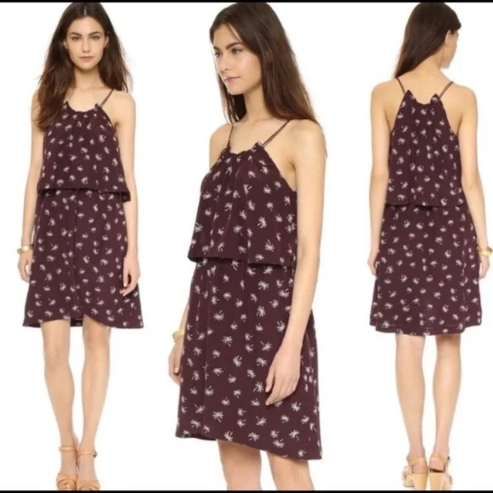 Madewell Silk Chocolate Brown Palm Tree Mini Dress Size 4